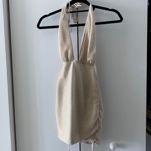 Gold Shimmer Low Neckline Bodycon Dress